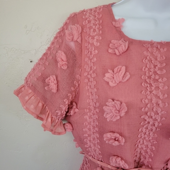 Andree by Unit Small Pink Dress Short Sleeve Swiss Dot Poms Girly Feminine - Picture 5 of 8